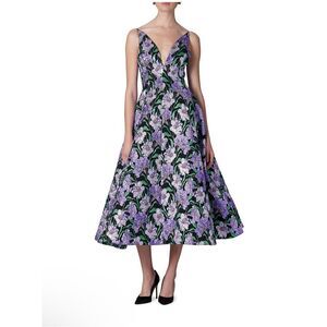 Carolina Herrera Metallic Floral Jacquard A-Line Dress size 6